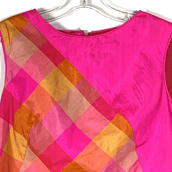 Andrade Honolulu Womens Hawaiian Dress Sz 8 Pink Checkered Silk Rayon Lined Vtg - Picture 2 of 8